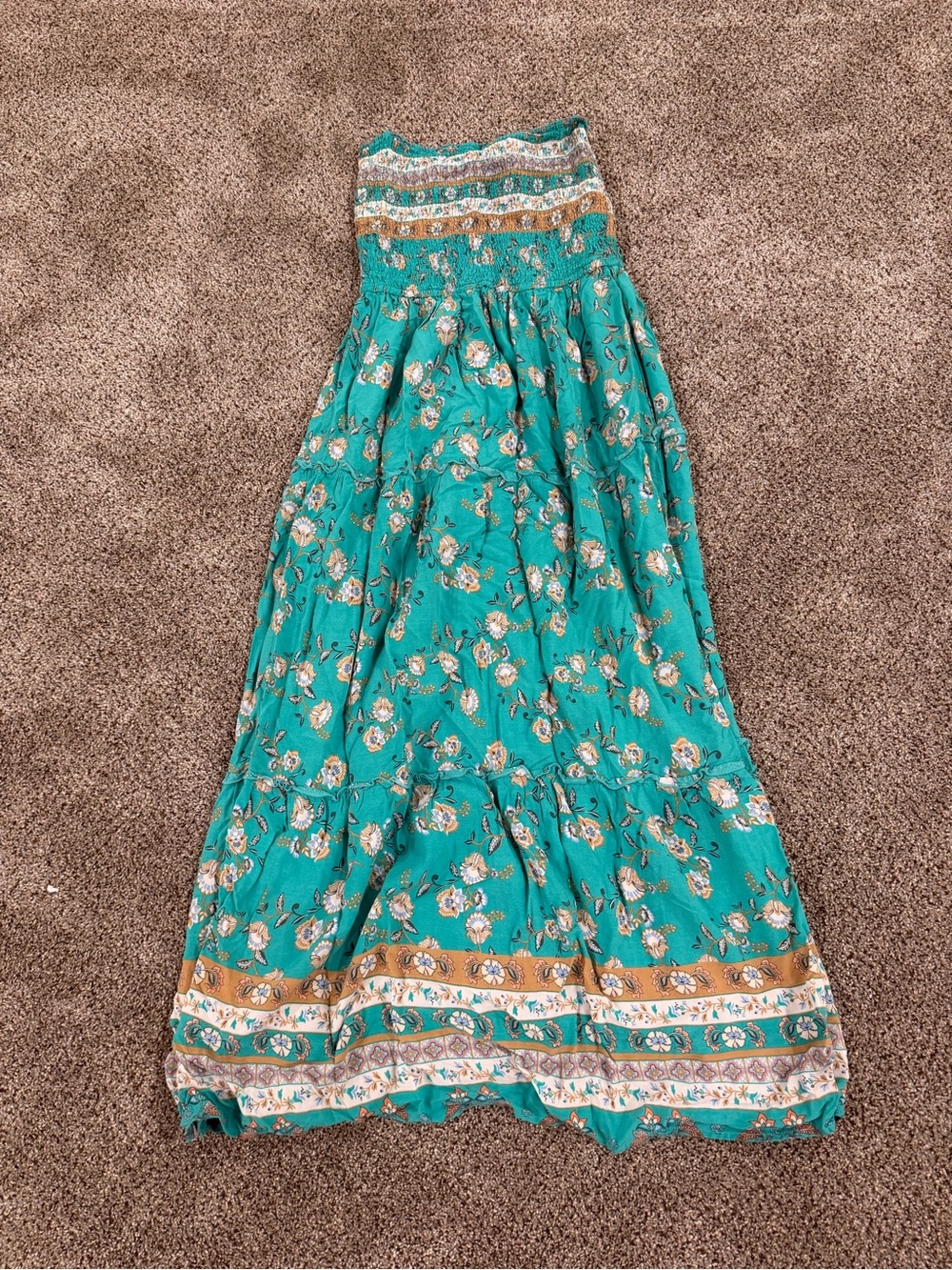 Strapless Floral Maxi Dress in Teal